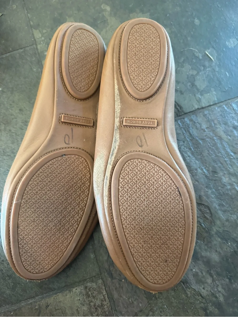 Tory Burch Tan Leather Logo Ballet Flats